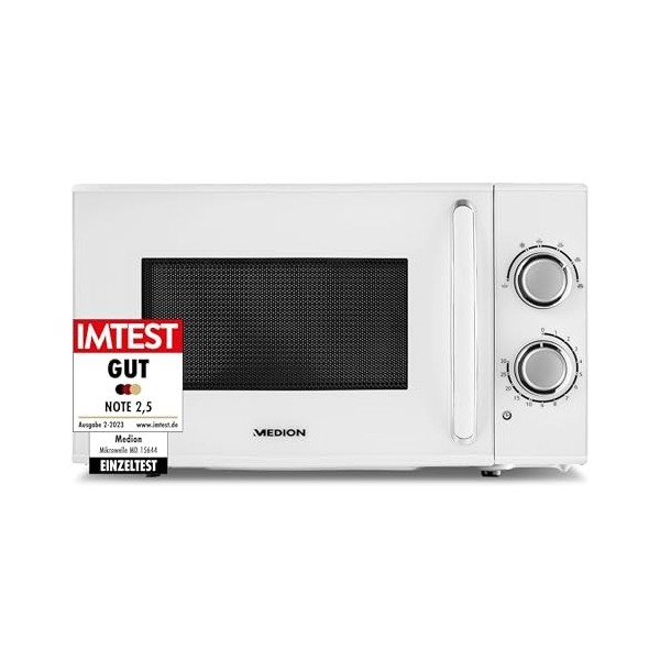 MEDION Micro-ondes, puissance env. 700 watts, capacité env. 17 litres, 6 niveaux, fonction décongélation, MD 15644, blanc
