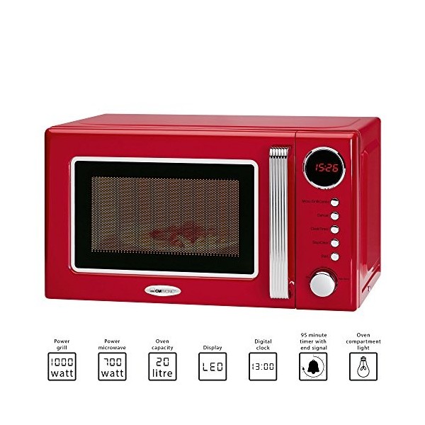 Clatronic® Micro-ondes rétro avec grill | Espace de cuisson 20 litres | 5 niveaux de puissance | 700 watts de puissance micro