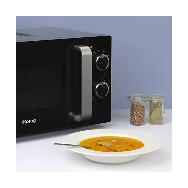 Micro-ondes Compact Design 20L VIO8 Noir H.Koenig Puissant 700W, Plateau tournant 24,5cm, Multifonction 5 niveaux de chauffe,