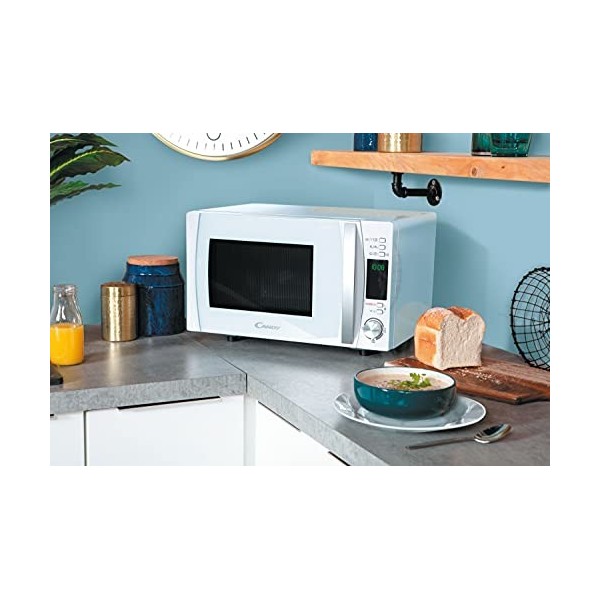 Candy CMXG20DW Micro-ondes Grill,Puissant 700W + Gril 1000W, 20L,Programmateur digital,10 menus automatiques+5 Niveaux de pui
