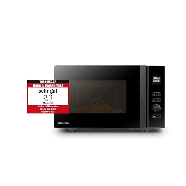 Toshiba Micro-ondes 20L MV-AM20T BK , 800W, 12 Menu automatique, 5 Niveaux de Puissance, Ampoule LED, Plateau tournant amovib