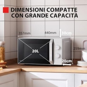 Toshiba MW2-MM20P WH Four à micro-ondes standard 20 litres 800 W 5 niveaux de puissance avec fonction de décongélation prati