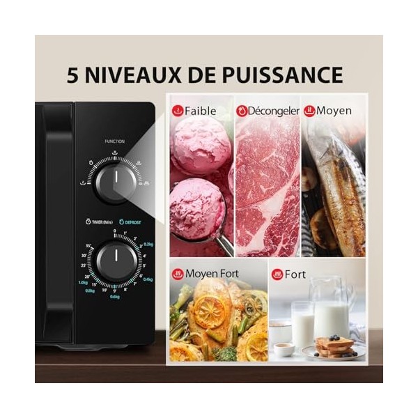 Toshiba Micro-ondes 20L MW2-MM20P BK , Micro-ondes sur Pied, 800W, 5 Niveaux de Puissance, avec Décongélation Facile, éclaira