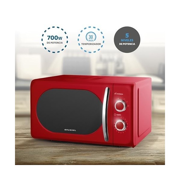 Grunkel - Micro-ondes de 20 l de capacité MW-20 avec design vintage et 5 niveaux de puissance - Fonction décongélation et min
