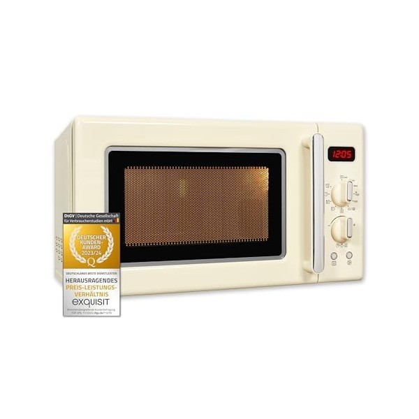 Exquisit Micro-ondes rétro RMW720-3GDIG - Micro-ondes rétro - 20 litres - Grill 1000 W - Affichage numérique - Plateau tourna