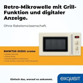 Exquisit Micro-ondes rétro RMW720-3GDIG - Micro-ondes rétro - 20 litres - Grill 1000 W - Affichage numérique - Plateau tourna