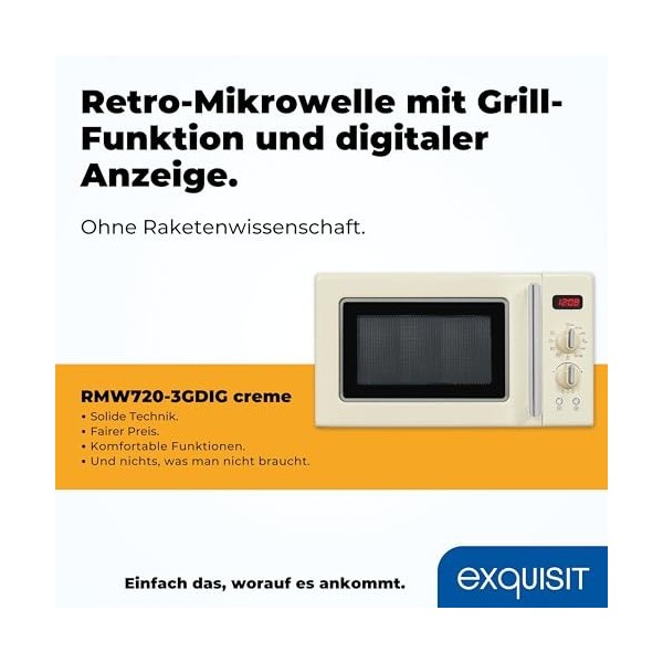 Exquisit Micro-ondes rétro RMW720-3GDIG - Micro-ondes rétro - 20 litres - Grill 1000 W - Affichage numérique - Plateau tourna