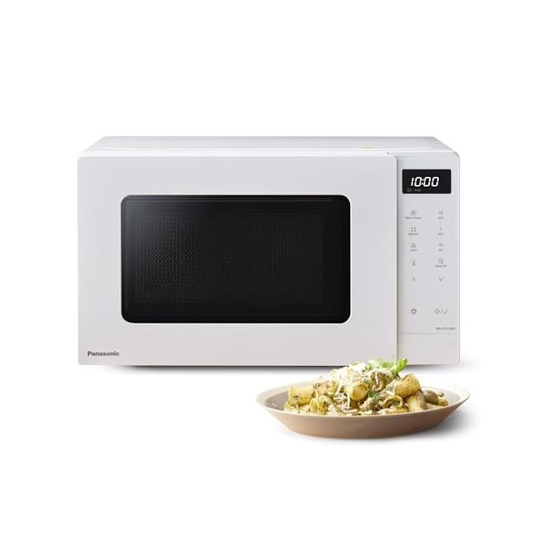 Panasonic NN-ST21QWEPG Four Micro-Ondes Solo 20L avec Plateau en Verre, 800W, Décongélation Automatique, 11 Programmes Automa