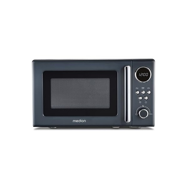 MEDION Micro-ondes rétro 20 litres, env. 800 watts, 5 niveaux de micro-ondes, 8 programmes automatiques, affichage numérique