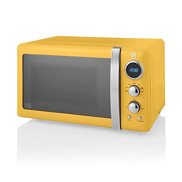 Swan Retro SM22030LBNEU Micro-ondes Numérique 20L, 5 Niveaux de Puissance, Fonction Décongélation, Minuterie 60 Minutes, Port