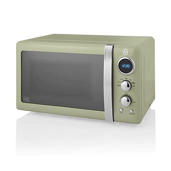 Swan Retro SM22030LBNEU Micro-ondes Numérique 20L, 5 Niveaux de Puissance, Fonction Décongélation, Minuterie 60 Minutes, Port