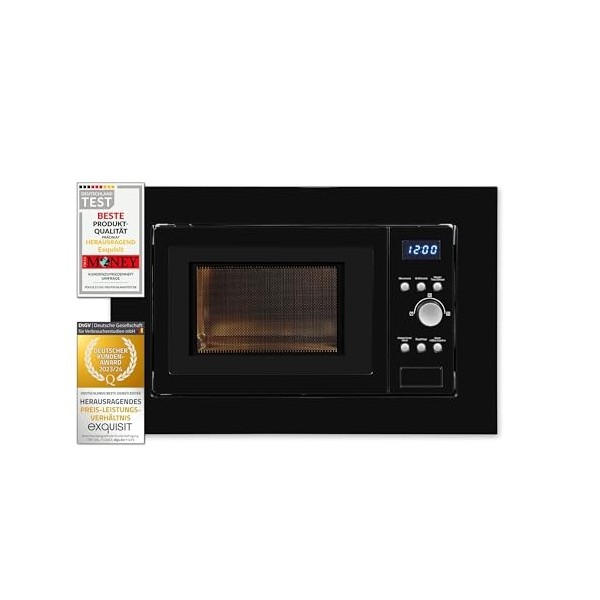 Exquisit EMW 1770-G-D-030 - Micro-ondes encastrable - Noir - 700 W - 1000 W - Fonction grill - Minuterie