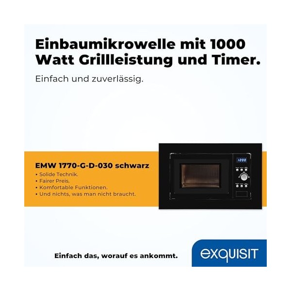 Exquisit EMW 1770-G-D-030 - Micro-ondes encastrable - Noir - 700 W - 1000 W - Fonction grill - Minuterie