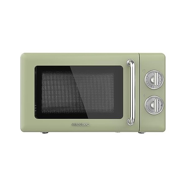 Cecotec Micro-Ondes Mécanique Proclean 3010 Retro Vert. 20 L, 700 W en 6 niveaux, minuterie jusquà 30 minutes, mode dégivrag