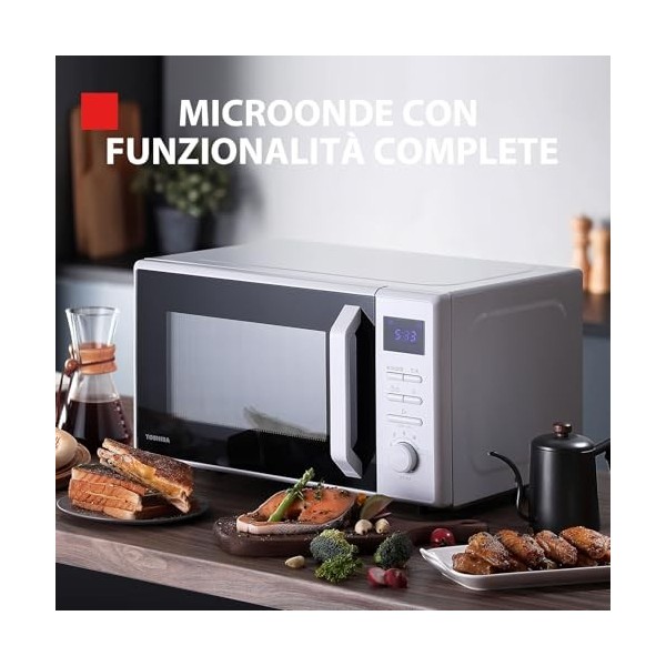 Toshiba MW2-AC25T WH Four à micro-ondes 4-en-1 combiné avec convention, 25 L, 10 menus faciles, cavité émaillée, mémoire pos