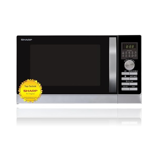 Sharp R843INW 3-in-1 Micro-Ondes à Air Chaud, Grill et Convection/ 25 L/ 800 W/ 1000 W Grill/ 2500 Convection/ 10 Programmes 