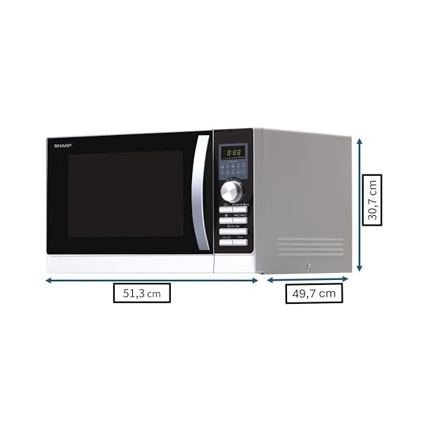 Sharp R843INW 3-in-1 Micro-Ondes à Air Chaud, Grill et Convection/ 25 L/ 800 W/ 1000 W Grill/ 2500 Convection/ 10 Programmes 