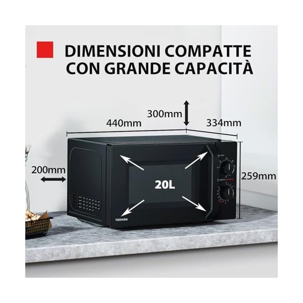Toshiba MW2-MG20P BK 3-en-1 Four Micro-ondes Grill Combiné, 20 L, 5 Niveaux de Puissance Réglables, Minuteur, 800 W, Grill 1
