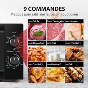 Toshiba Four à micro-ondes 20 L MW2-MG20P BK , 800W/1000W Grill, avec Grill Croustillant et Fonction de Cuisson Combinée, 9 N