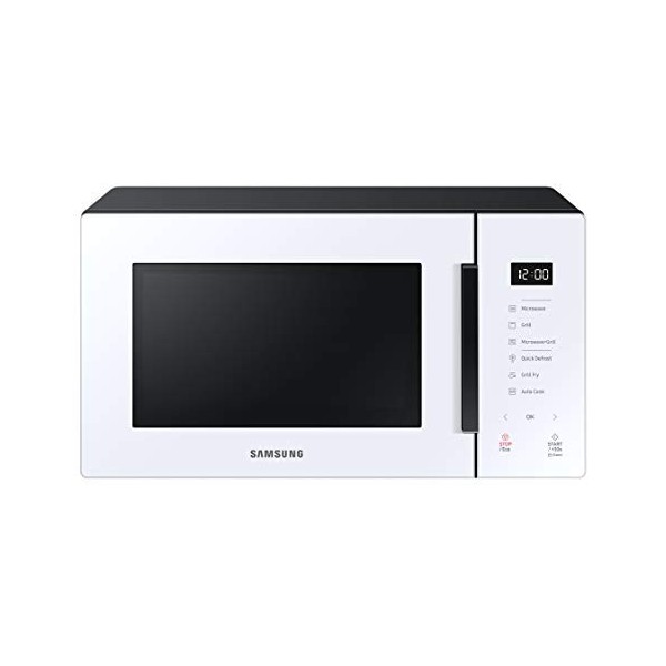 SAMSUNG MG23T5018CW Micro-ondes avec grill 23L 800 W, céramique émail, grill Fry et stand by Eco, couleur blanche
