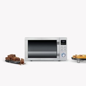 SEVERIN Four Micro-ondes, Gril, Chaleur tournante 2 150W, 25L, 10 niveaux de puissance, Plaque à pizza Ø 28 cm , Inox, MW 77