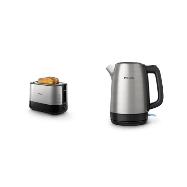 Philips HD9350 / 90 bouilloire 2200 watts, 1,7 litres, en acier inoxydable & HD2637/90 Grille-Pain avec Fente large Métal/n
