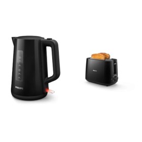Philips HD9318/20 Bouilloire Plastique Noire 1,7 L, 2 200 W & HD2581/90 Grille-pain Daily Collection, 8 réglages, Access, réc