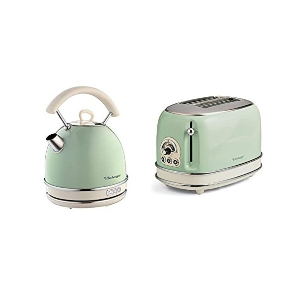 Ariete Vintage 2877 Bouilloire Électrique, 2000 Watts, 1,7 L & Vintage 155 Grille-Pain 2 Fentes, 810 Watts, 6 Niveaux de Gril