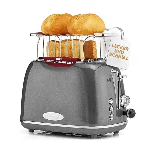 ProfiCook® Grille-pain design vintage | Grille-pain à 2 tranches | Wide-Slot fentes à toast extra larges | Boîtier métalliq