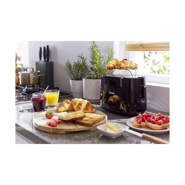 Philips Grille-pain - 2 Fentes, 8 Réglages, Réchauffe-Viennoiseries, Décongélation, Surélévation, Arrêt Automatique, Noir HD