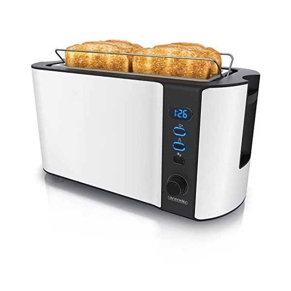 Arendo - Grille Pain 2 Larges Fentes 4 tranches écran Digital - Grille-Pain Automatique 3en1-1500W - 6 Niveaux réglables déco