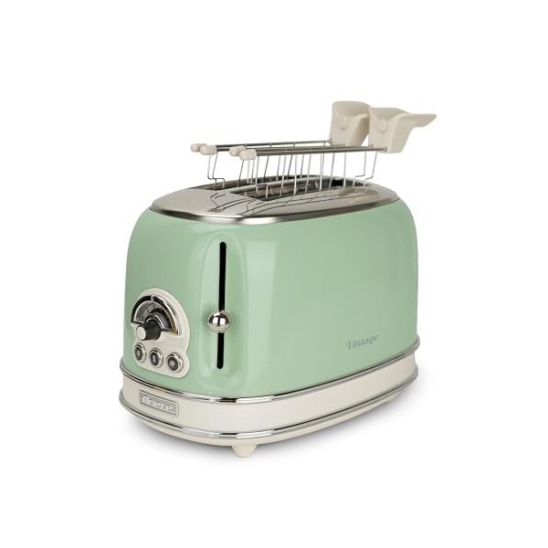 Ariete Grille-Pain 2 Tranches Vintage 155, Grille-Pain 6 Niveaux de Grillage, Éjection Automatique, Fonction Décongélation, T