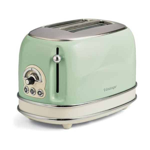 Ariete Grille-Pain 2 Tranches Vintage 155, Grille-Pain 6 Niveaux de Grillage, Éjection Automatique, Fonction Décongélation, T