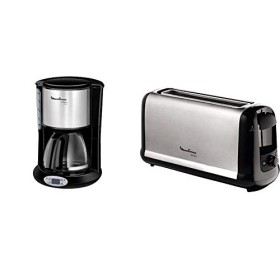 Moulinex FG362810 Cafetière Filtre Principio Programmable 10-15 Tasses Verseuse Verre Anti-Goutte Subito inox Grille pain 1 l