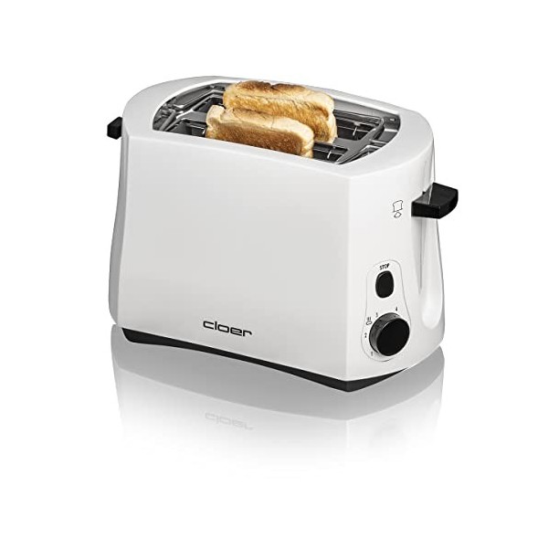 Cloer 331 Grille-Pain pour 2 tranches de toast, support pour petits pains intégré, Élevateur de tranches de pain, Tiroir à mi