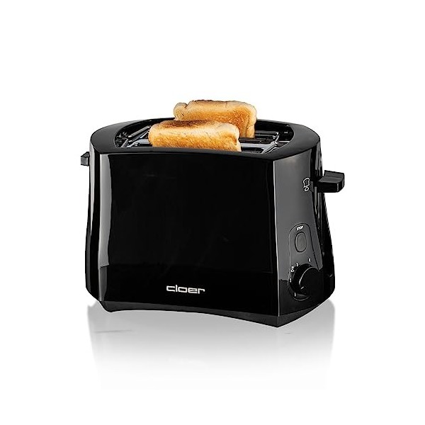 Cloer 331 Grille-Pain pour 2 tranches de toast, support pour petits pains intégré, Élevateur de tranches de pain, Tiroir à mi