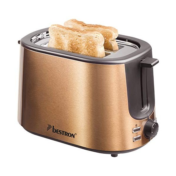 Bestron Grille-pain pour 2 tranches de pain grillé, Inclut support à petits pains, 7 niveaux de dorage et tiroir à miettes, 8...