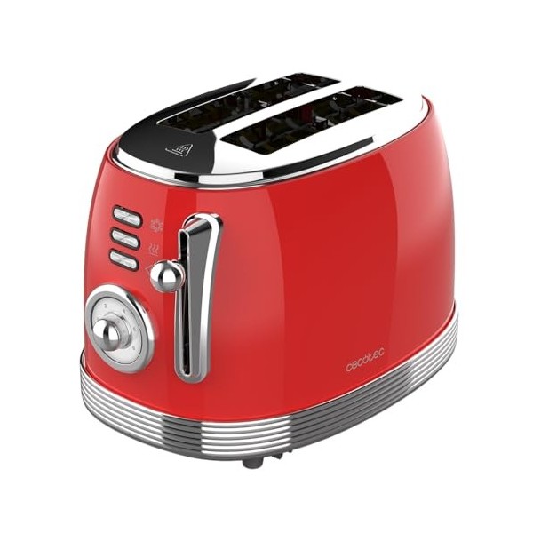 Cecotec Grille-Pain Vertical 2 Fentes Courtes Toast&Taste 800 Vintage Light Red. 850 W, 2 Tranches de Pain, Fentes Extra-Larg