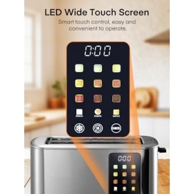 Grille Pain 4 Tranches, Longue Fente Toaster avec écran Tactile, 9 Niveaux de Dorage, 3 Types de Pain, Inox Grille Pain, Tiro