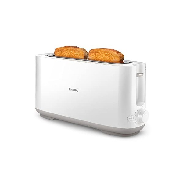 Philips Domestic Appliances HD2590/00 Grille-pain, Fente Grande, 8 Réglages, Réchauffe-Viennoiseries, Décongélation, Parois F