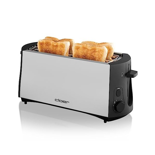 Cloer 3890 Mini-grille-pain pour 1 tranche de toast, Touche Décongélation, Tiroir à miette, Élevateur de tranches de pain, 60