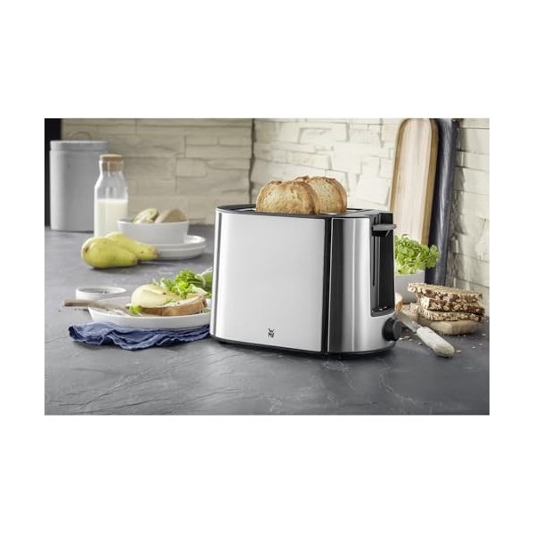 WMF Bueno Pro Grille-pain 2 tranches, grille-pain double fente en acier inoxydable avec grille réchauffe-viennoiseries, 2 tra