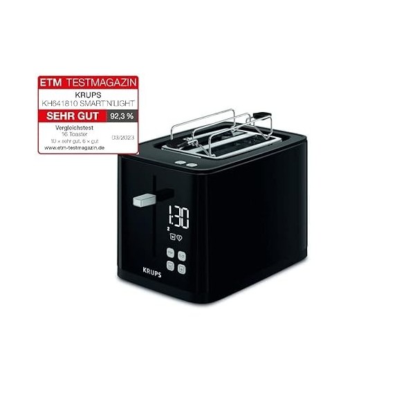 Toaster Smartn Light Krups KH641810 | Grille à deux tranches | Affichage numérique | 7 niveaux de brunissage | Ramasse-miett