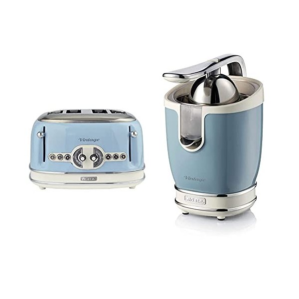 Ariete Vintage 156 Grille-pain 4 tranches, 1600 watts, 6 niveaux de grillage & Ariete Vintage 2877 Bouilloire Électrique desi