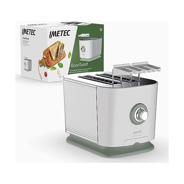 Imetec GranToast,Grille-Pain 2 Fentes Extra-Larges et Pinces Ouvrantes pour Pain Grillé Très Épais, 10 Niveaux de Brunissemen