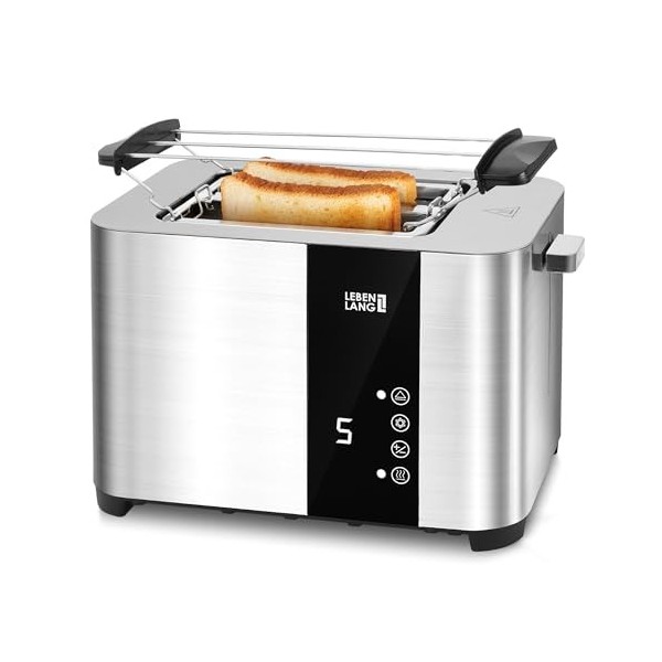 LEBENLANG Toaster grille pain Inox 2 fentes longues - Écran tactile LED & 7 modes I 850W Grille-pains tactile I Grille-pain l