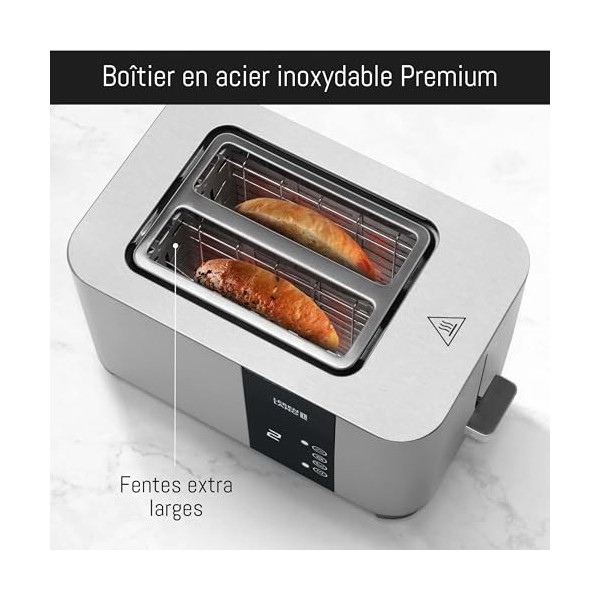 LEBENLANG Toaster grille pain Inox 2 fentes longues - Écran tactile LED & 7 modes I 850W Grille-pains tactile I Grille-pain l