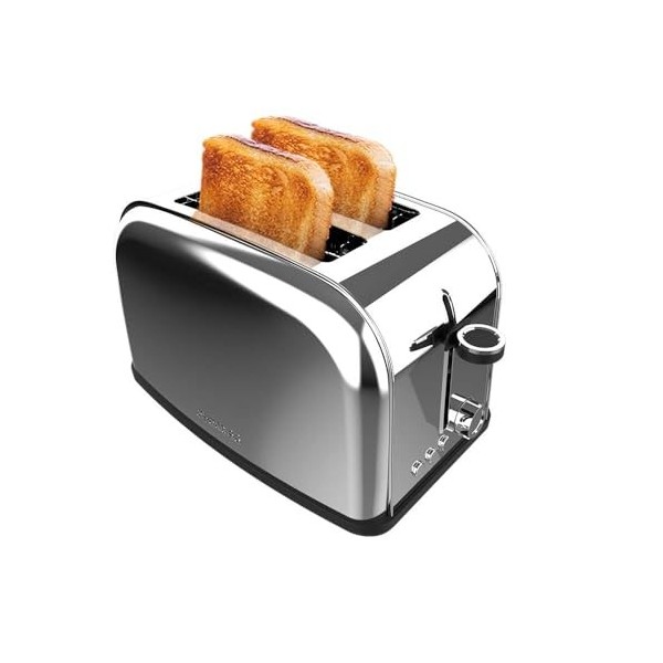 Cecotec Grille-pain vertical 2 fentes courtes Toastin time 850 Inox Lite. 850 W, 2 tranches de pain, fente large 3,8 cm, sup