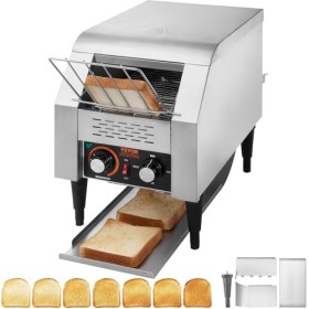 VEVOR Grille-Pain à Convoyeur Commercial 150 Tranche par Heure Toaster Grille Pain Inox 1300 W 7 Réglages de Vitesses avec Ra