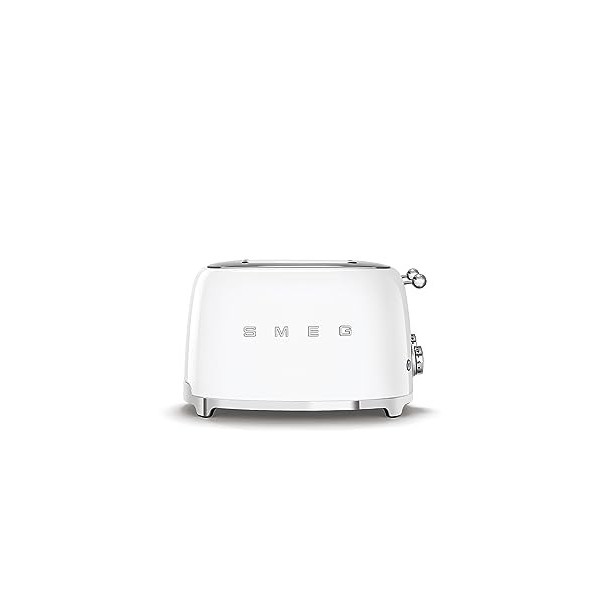 Smeg, Grille-pain 4 Tranches TSF03WHEU, 4 Fentes 36 mm, 6 Niveaux de Brunissage, Fonction Chauffage, Décongélation et Bagel, 
